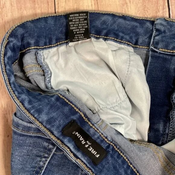 Cut Off Blue Jean Denim Shorts with Floral Embroidery and Distressed Hem - Picture 9 of 10